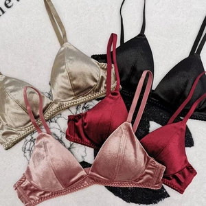 French style velvet triangle bralette set in champagne, burgundy, and black colors