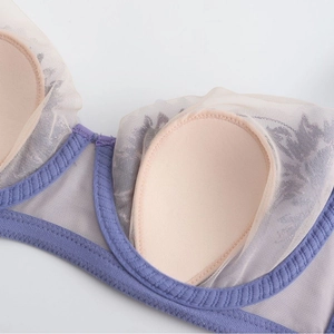 French lace purple bra with rabbit ear embroidery and underwire support