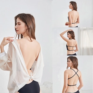 Adjustable black U-shaped backless bra straps showing multiple wearing styles for women