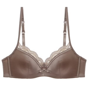 French style thin lace satin bra in coffee brown color with adjustable straps
