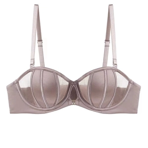 Seamless lotus pink French style bra with sleek satin and mesh stripe details