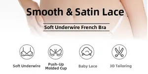Lace satin bra detail showing soft underwire support and push-up lifting feature