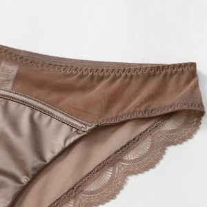 French style sexy low-rise satin and lace panties for women in elegant brown coffee color