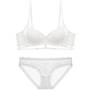 White French lace lingerie set with ultra-thin soft underwire bra and matching panties