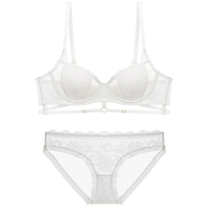 French white lace lingerie set with floral patterns and sheer mesh design