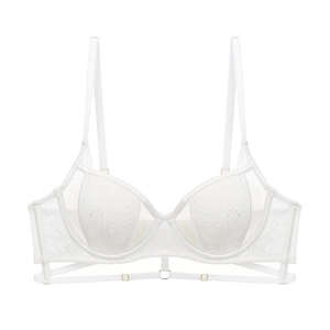 French style white floral lace underwire bra with breathable mesh wings and gold hardware