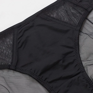 Sexy black low-rise women's panties featuring mesh patchwork and sleek fabric details