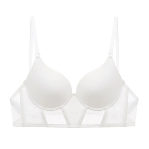 White French seamless U-shape bra with sheer mesh band and adjustable straps for women