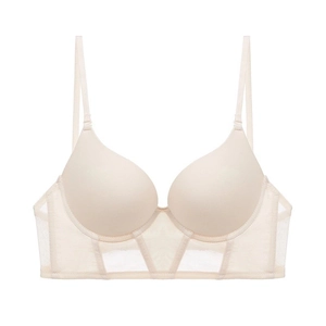 Women Sexy French U-Shape Seamless Push Up Bra Smooth Satin Invisible Bustier Backless Breathable Underwear For Dating Everyday