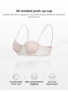 Détail d'un soutien-gorge en dentelle blanche avec armatures en U et bordure festonnée