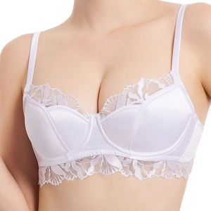Elegant white satin and floral lace bra with underwire for a supportive lifting fit