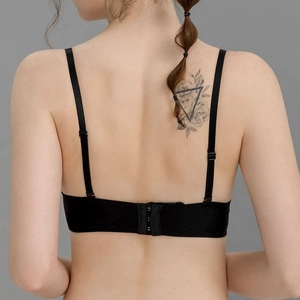 Sexy black seamless wire-free bra with thin adjustable straps and back hook closure