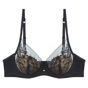 French Romantic Lace Embroidered Underwired Bra Sexy Breathable Floral Mesh Thin Mold Cup Underwear For Women Lingerie