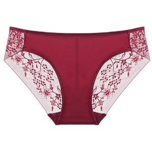 Culotte sexy style français en dentelle bordeaux brodée et maille respirante