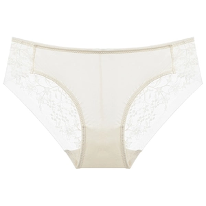 Culotte française en dentelle beige avec broderie florale et tissu en coton doux et lisse