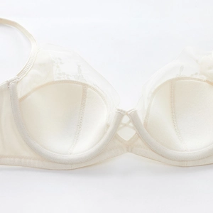 Elegant cream French lace bra set with floral embroidery and comfortable underwire support