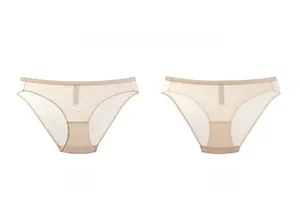 Detailed front and back views of sheer nude lace panties with floral embroidery textures