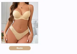 Macro detail of nude seamless push-up lingerie set featuring smooth fabric texture