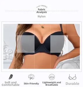 Close-up of black seamless bra fabric texture and nylon material composition detail