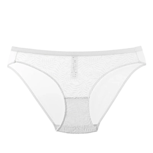 Elegant white lace thong for women featuring intricate floral patterns and a low-rise fit