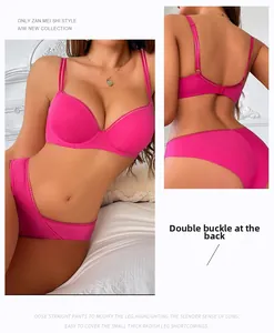 Detail of rose red lace lingerie set featuring thin double straps and rear double buckle