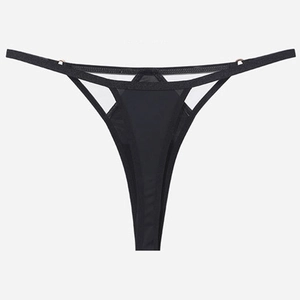 Sexy black seamless G-string with delicate metal rings and thin elastic straps