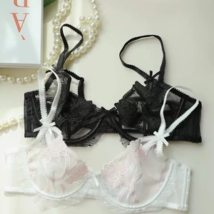 Elegant French lace embroidery lingerie set with rose floral patterns and mesh details