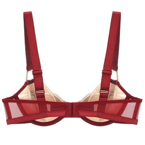 Lace-free French push-up bra in wine red with wide adjustable straps and back closure