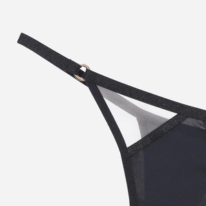 Sexy black thong with rose gold metal ring and shimmering glitter straps detail