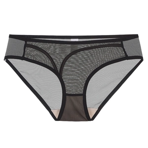 Sexy French black sheer mesh panties for women with breathable cotton crotch lining