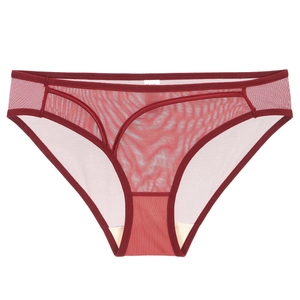 French style ultra-thin breathable mesh panties for women in wine red with lace details