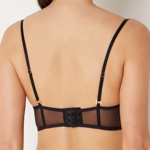 Ensemble soutien-gorge sexy en maille noire transparente avec détails dorés ajustables