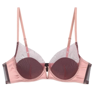 French Style Deep V Mesh Patchwork Sexy Bra Soft Wire Thin Breathable Minimizing Lingerie For Women Daily Wear