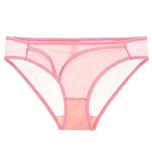 Pink sheer mesh low-waist briefs for women with breathable fabric and cotton crotch