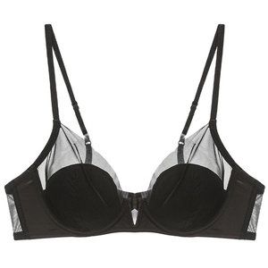 French style black mesh deep V-neck bra with soft underwire and adjustable straps