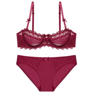 Sous-Vêtements Sexy Broderie Dentelle Florale Pour Femmes Soutien-Gorge Avec Armatures 1/2 Bonnet Et Culotte Lingerie