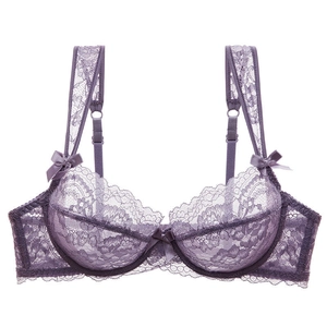 Soutien-gorge en Dentelle Transparente Ultra-mince Style Français pour Femmes Sexy Armatures Push Up Lingerie à Nœud