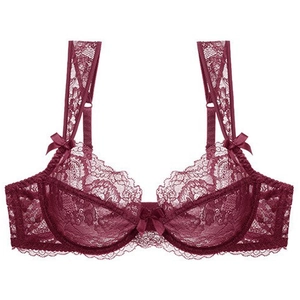 Soutien-gorge en dentelle rouge foncé avec motifs floraux et nœuds en satin élégants