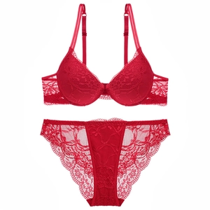 Women's Sexy Lace Bra And Panty Bra And Panty Deep V Floral Embroidery Push Up Lingerie Bra And Panty Briefs Bra And Panty