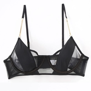 Soutien-gorge Sexy Pour Femmes Style Français Maille Transparente Avec Armatures Ultra Mince Lingerie Nylon Avec Chaîne Métal