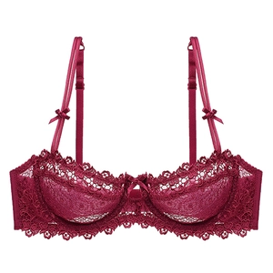 Women's Sexy Ultra-Thin Transparent Lace Bra Half Cup Supportive Underwire Lingerie Top With Charming Bowknot Detail