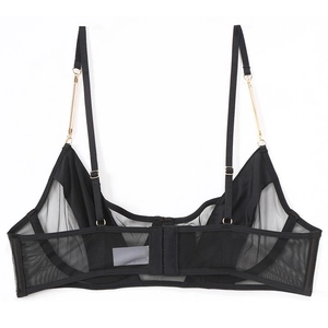 Soutien-gorge français en maille noire fine avec d'élégantes bretelles en chaîne dorée