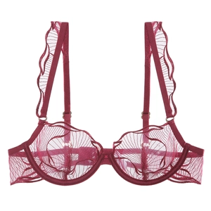 Reggiseno in pizzo rosso vino con ricamo floreale e ferretto per un sostegno extra