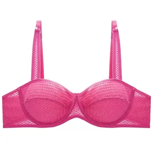Lace ultra-thin breathable French bra for women in fuchsia with supportive underwire