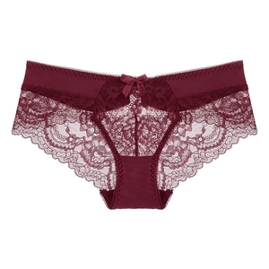 Women Sexy Lace Panties Low Waist Cotton Crotch Plus Size Transparent Floral Lingerie Bow Decor Breathable Knickers Briefs