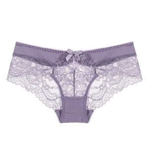 Lace low-waist sexy panties with cotton crotch and bow detail in lavender purple