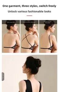 Three-way adjustable straps on a black lace triangle bra showing versatile back designs