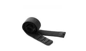 Detail showing a black high-elasticity bra extender with three rows of metal hooks
