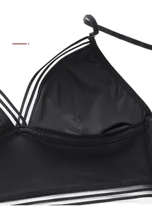 Detail of soft breathable inner lining and pad pocket on black ice silk wireless bra