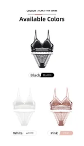 Three-color ultra thin lace lingerie sets in black white and pink with triangle cups